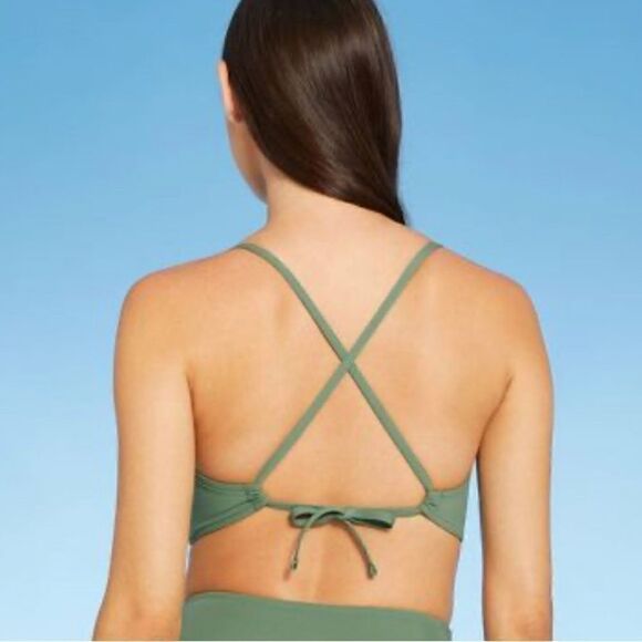 Shade & Shore Women's Longline Cut Out Bikini Top Size 34B or 34D Wasabi Green - Picture 4 of 14